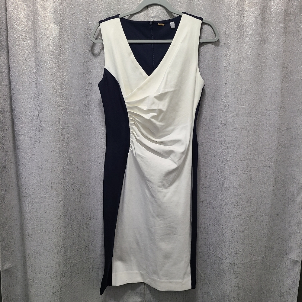Tahari White Navy Colorblock Sleeveless Dress‎ Size 4 - Picture 11 of 11